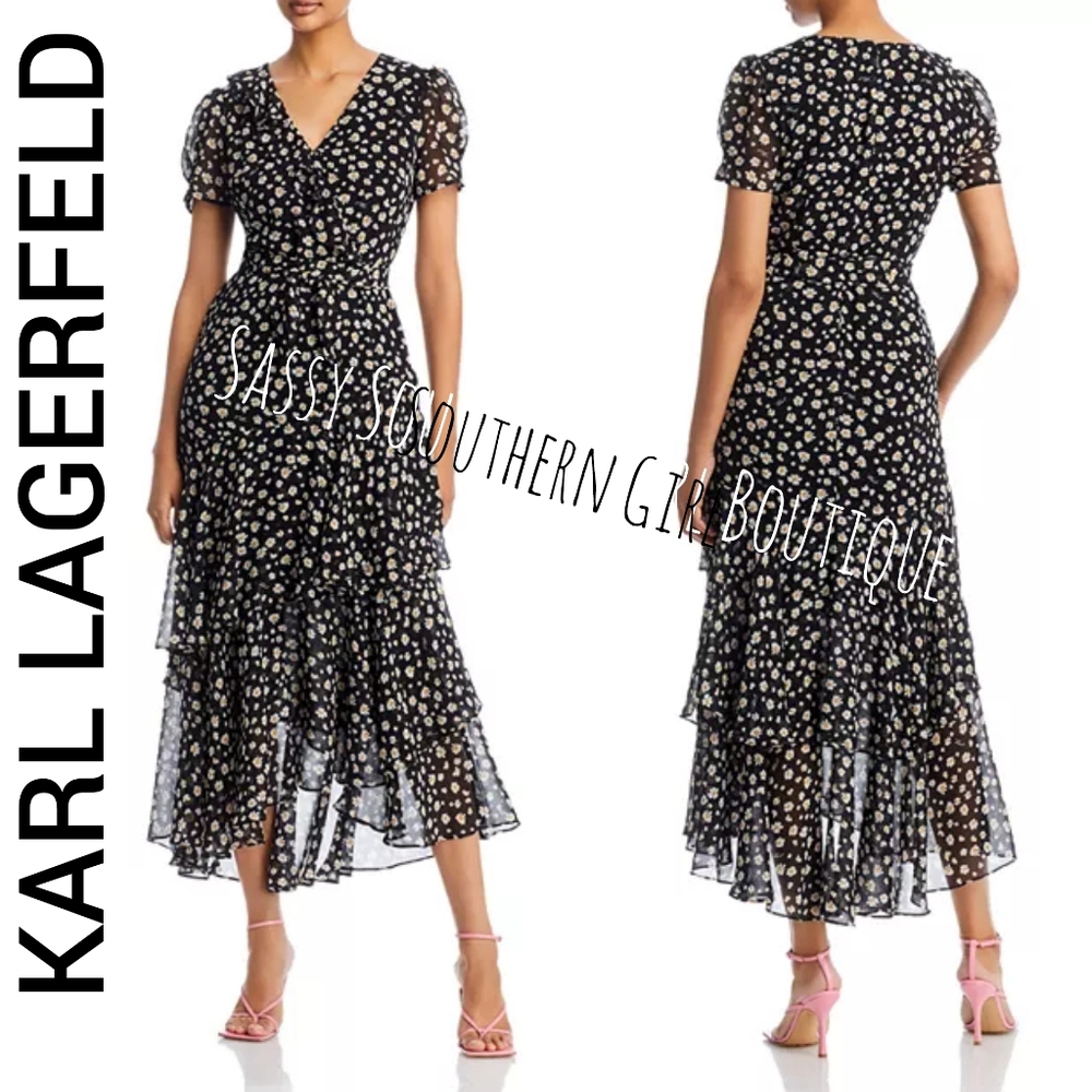 🆕⭐Karl Lagerfeld Black Floral Midi Dress
